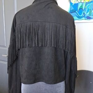 NWT Glam Dark Utility Jacket with Fringe Details